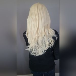 Long, blonde wig with bangs